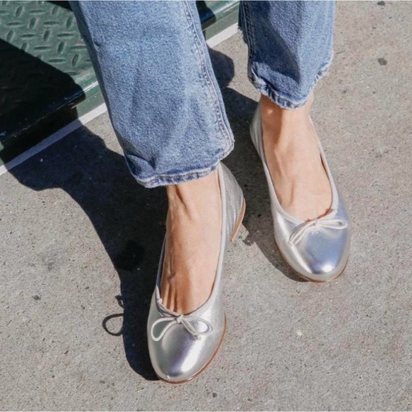 Margaux Metallic Silver Leather Demi ballet flat - Picture 2 of 12